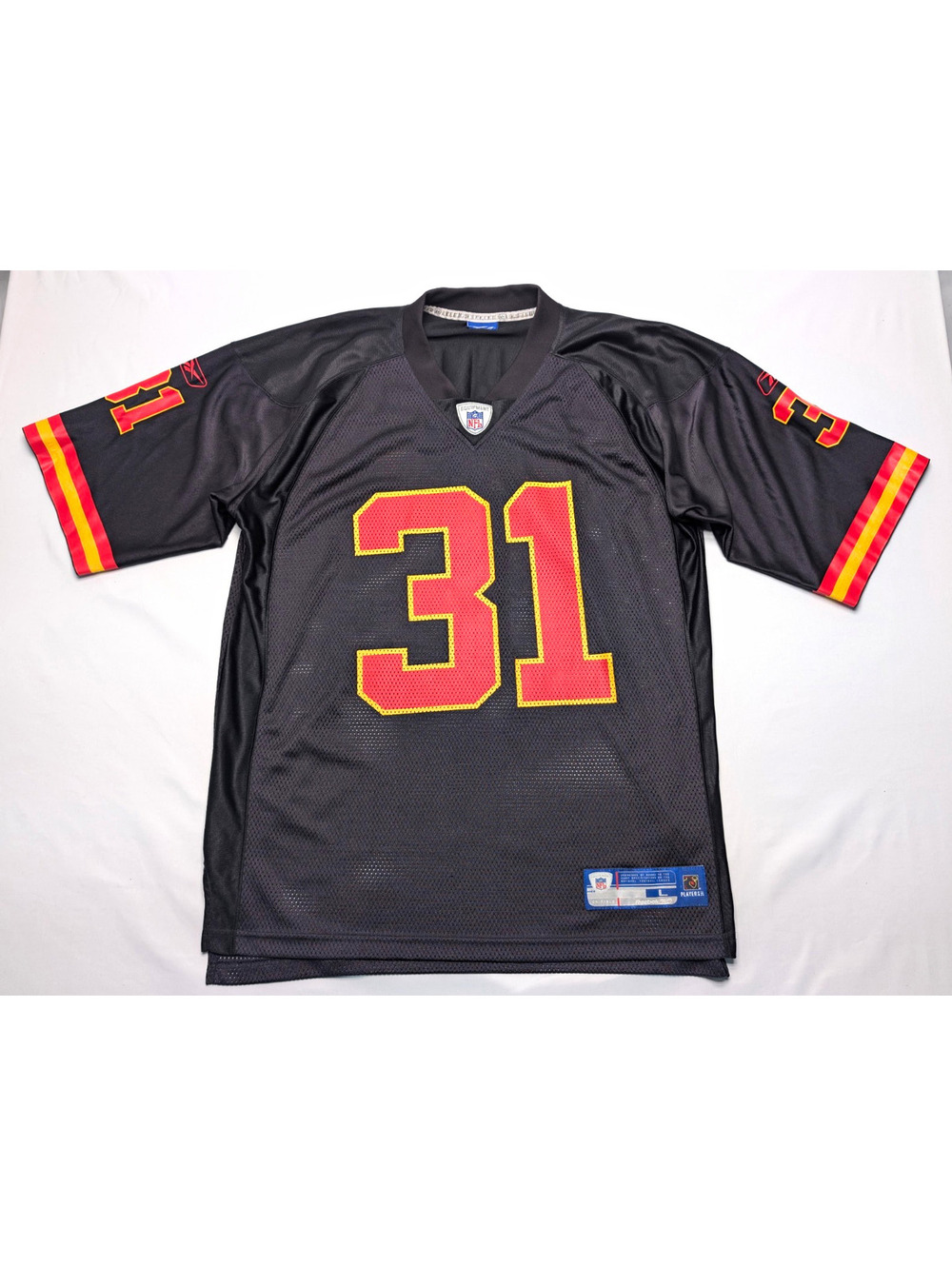 VTG Reebok Kansas City Chiefs Priest Holmes #31 Black Jersey On Field Sz L